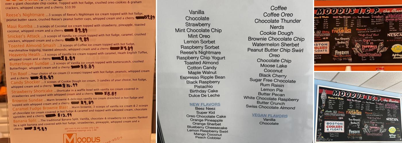 Moodus Ice Cream Parlor Menu
