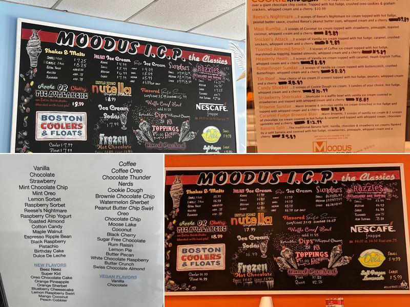 Moodus Ice Cream Parlor Menu