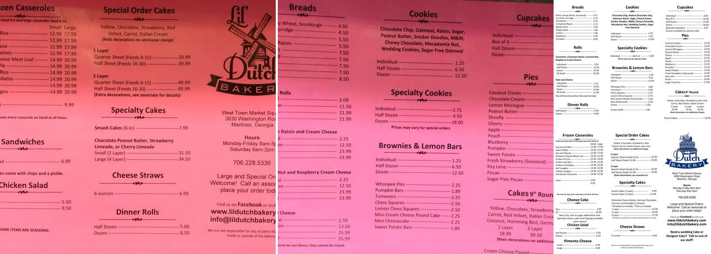 Lil' Dutch Bakery Menu