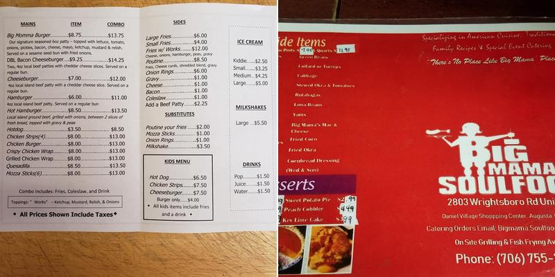 Big Momma's Ice Cream Menu