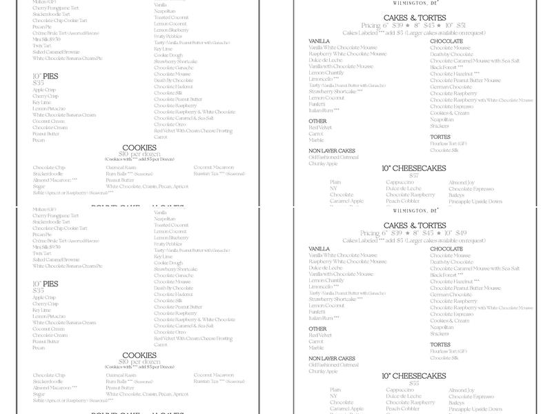 Sweet Somethings Desserts Menu
