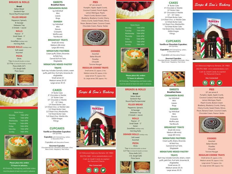 Serpe & Sons Bakery Menu