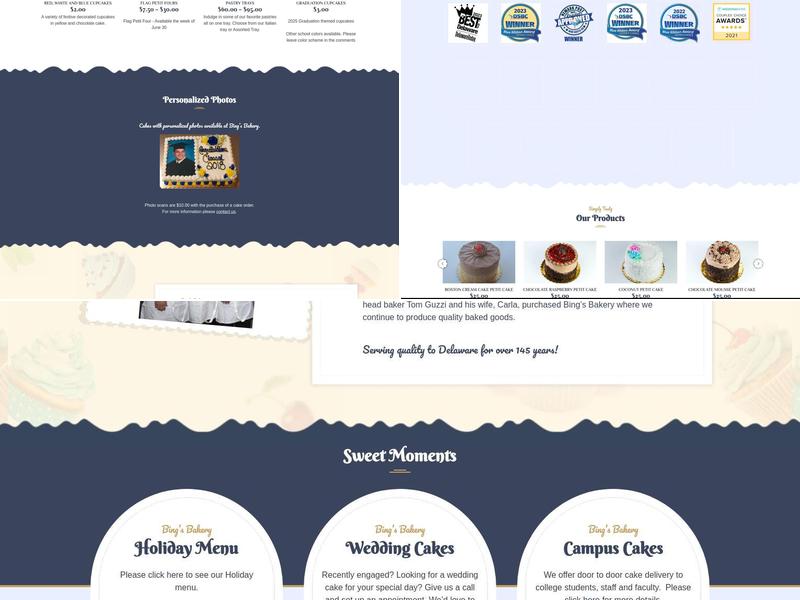 Bing's Bakery Menu