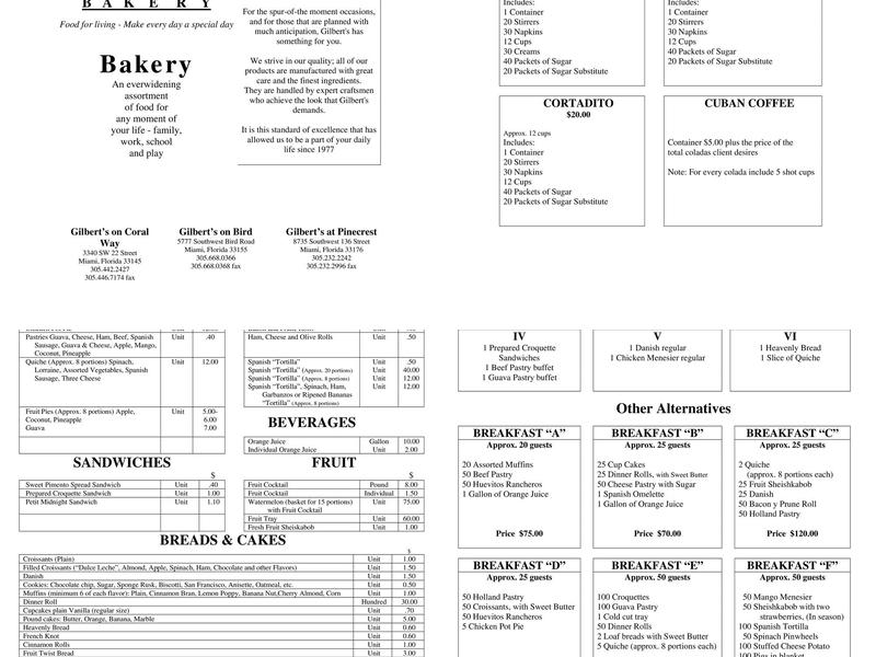 Gilbert's Bakery on Bird Menu