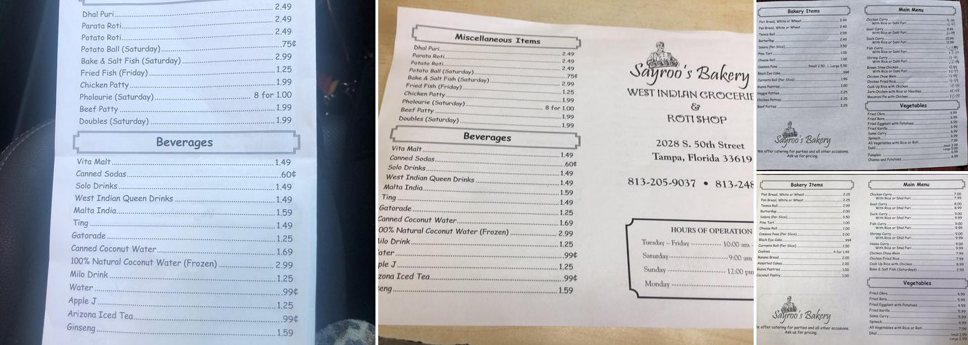 Sayroo's Bakery & Grocery Menu