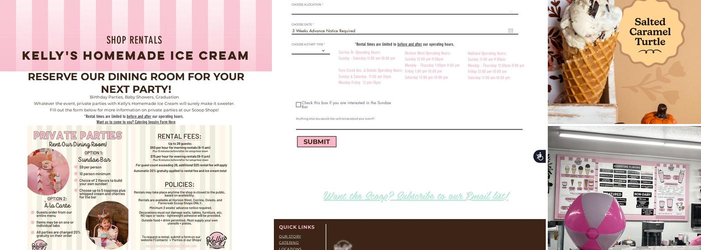 Kelly's Homemade Ice Cream Menu