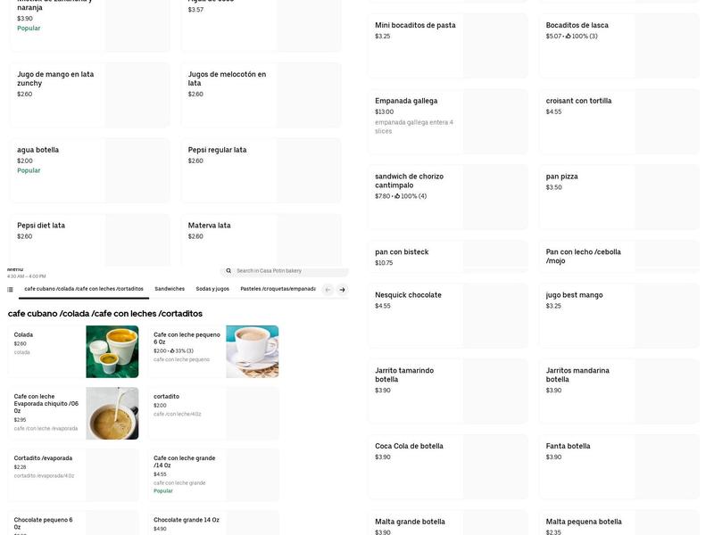 Casa Potin Bakery Menu