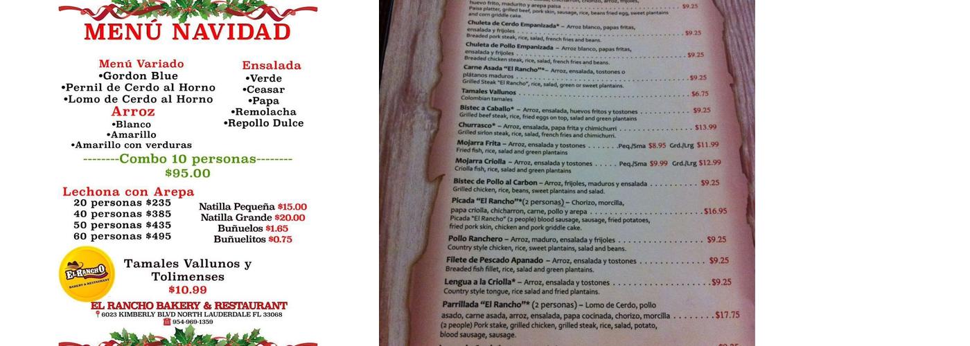 El Rancho Bakery & Restaurant Menu