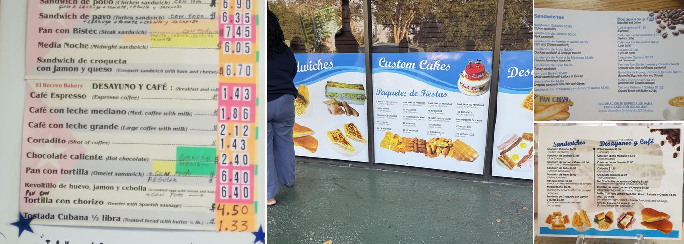 El Recreo Bakery Menu