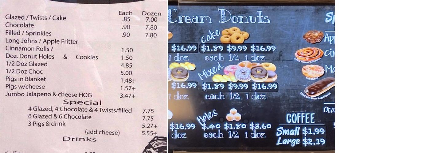 Dixie Cream Donuts Menu
