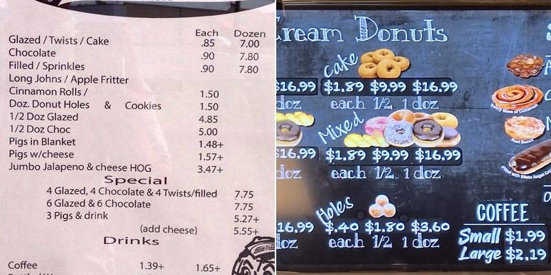 Dixie Cream Donuts Menu