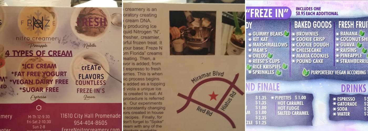 Freze N nitro creamery Menu