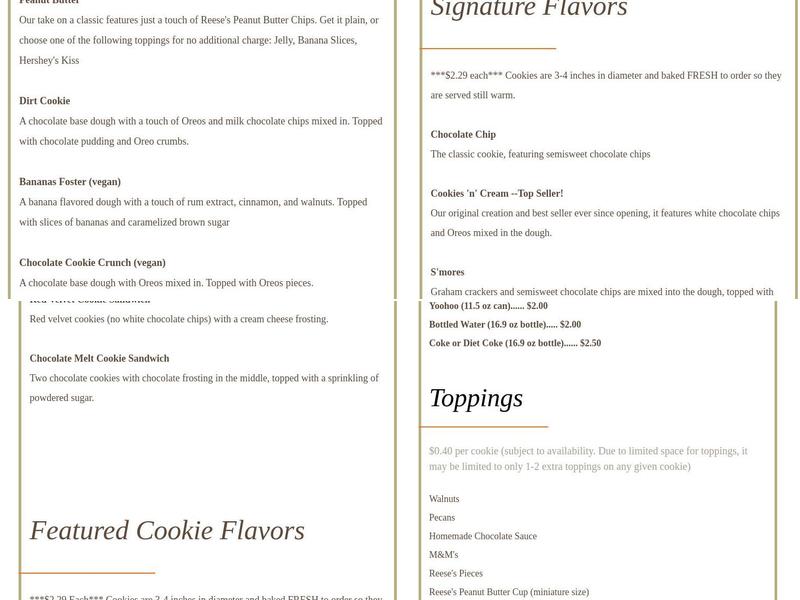 Midnight Cookies Menu
