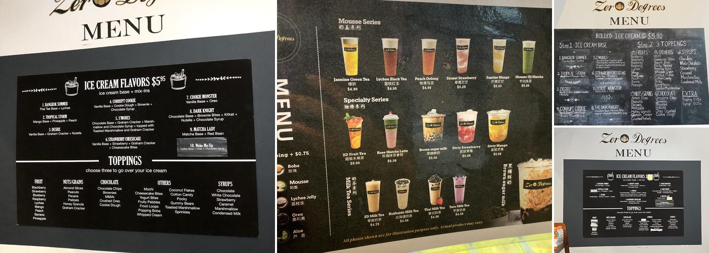 Zero Degrees Menu