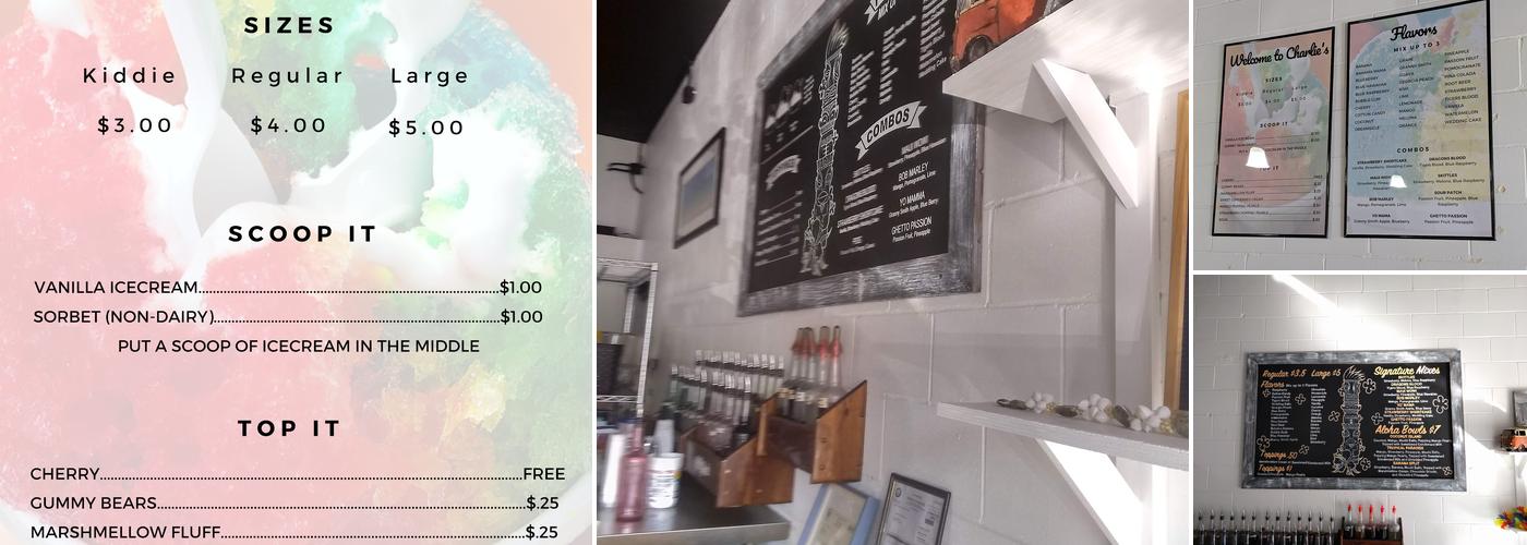 Charlie's Snow Shack Menu