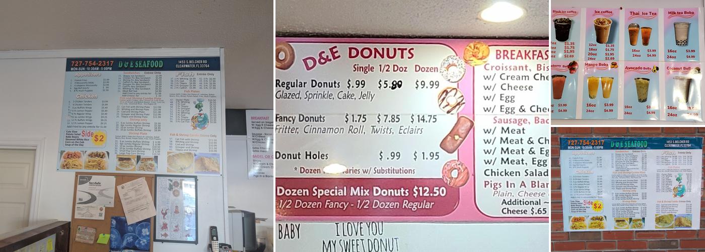 D&E Donuts Menu