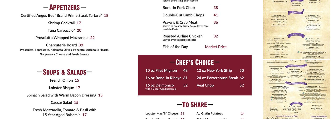 Amici Family Bakery Menu