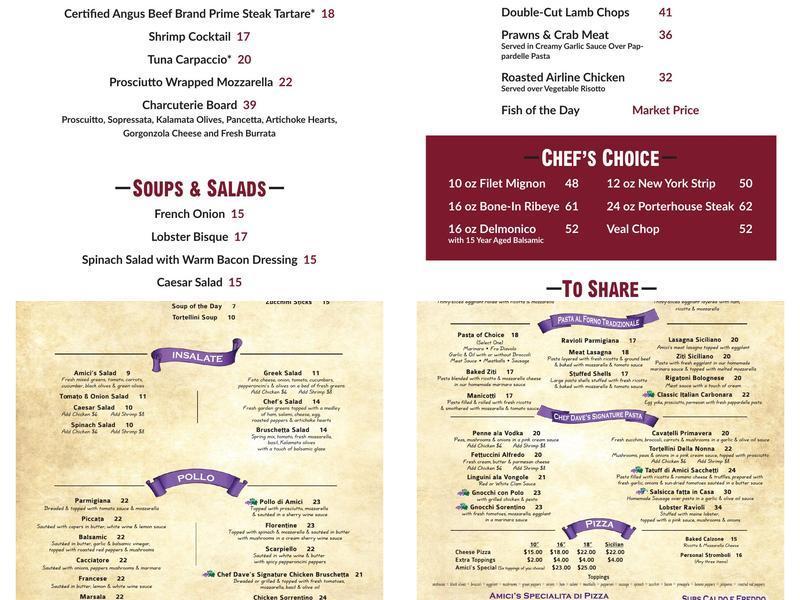 Amici Family Bakery Menu