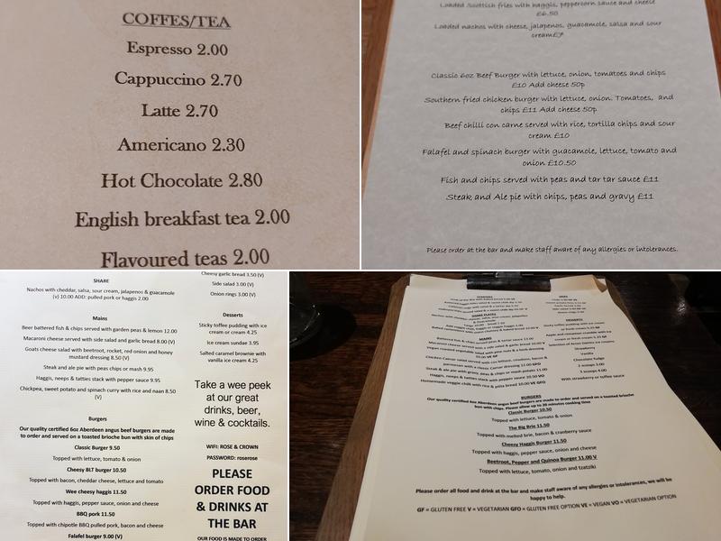 Rose & Crown Menu