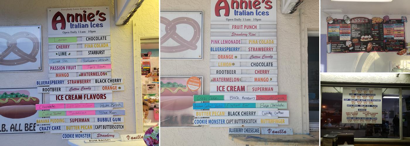 Annie's Italian Ices Menu