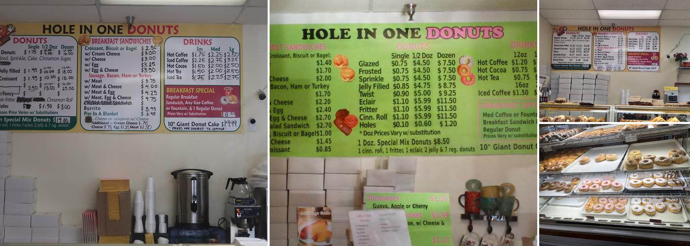 Hole in One Donuts Menu