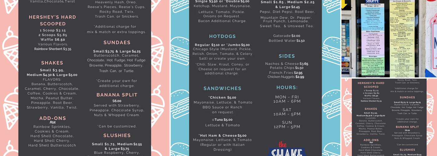 Shake Shoppe Menu