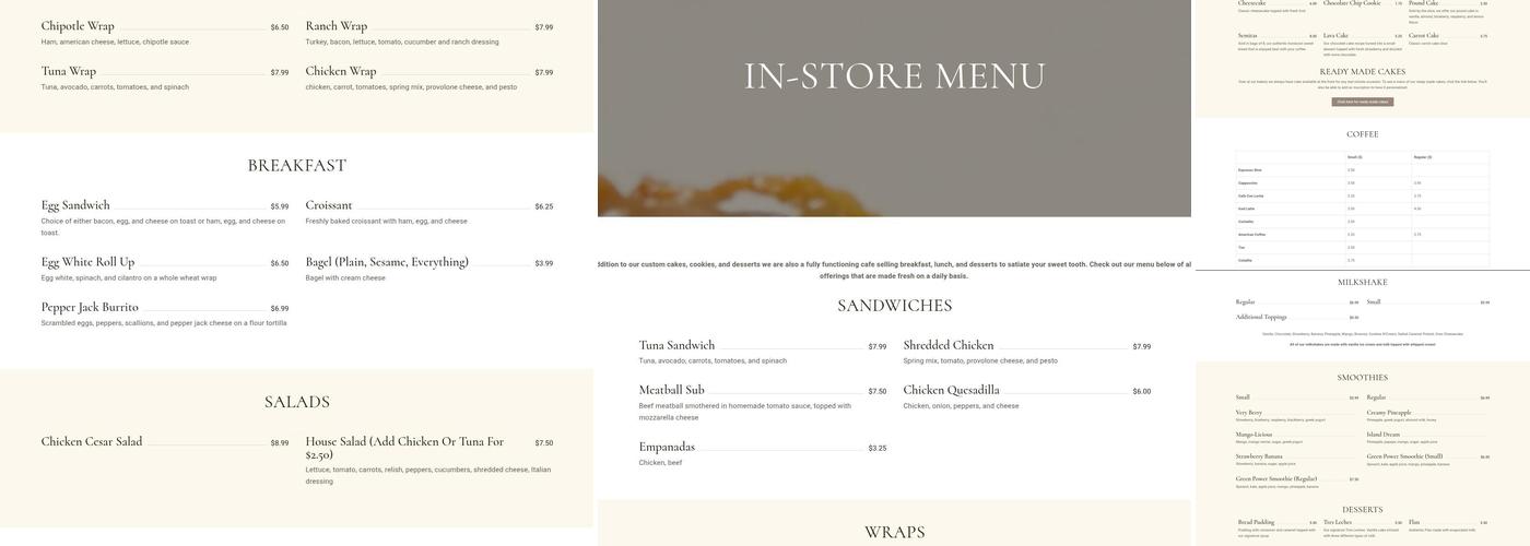 Cakes D' Sabores Menu