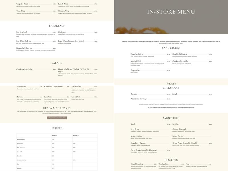 Cakes D' Sabores Menu