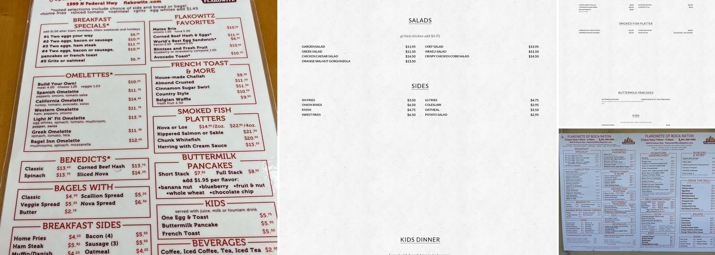 Flakowitz Bagel Inn Menu