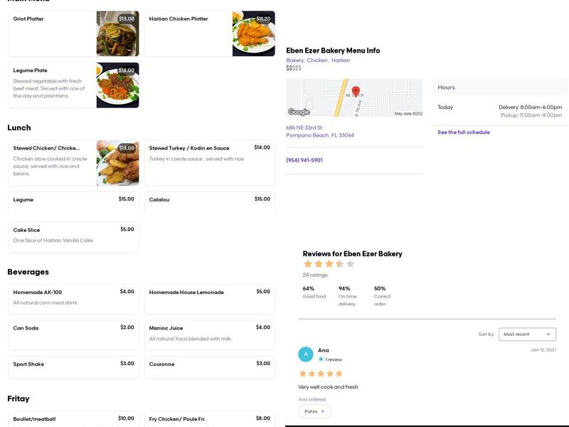 Eben Ezer Bakery Menu