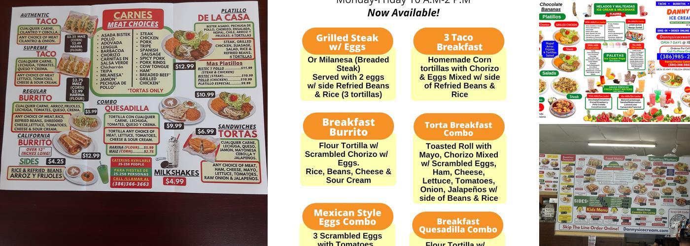 Danny's Ice Cream Menu