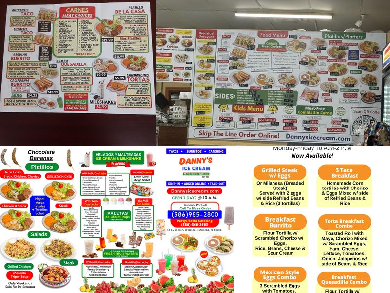Danny's Ice Cream Menu