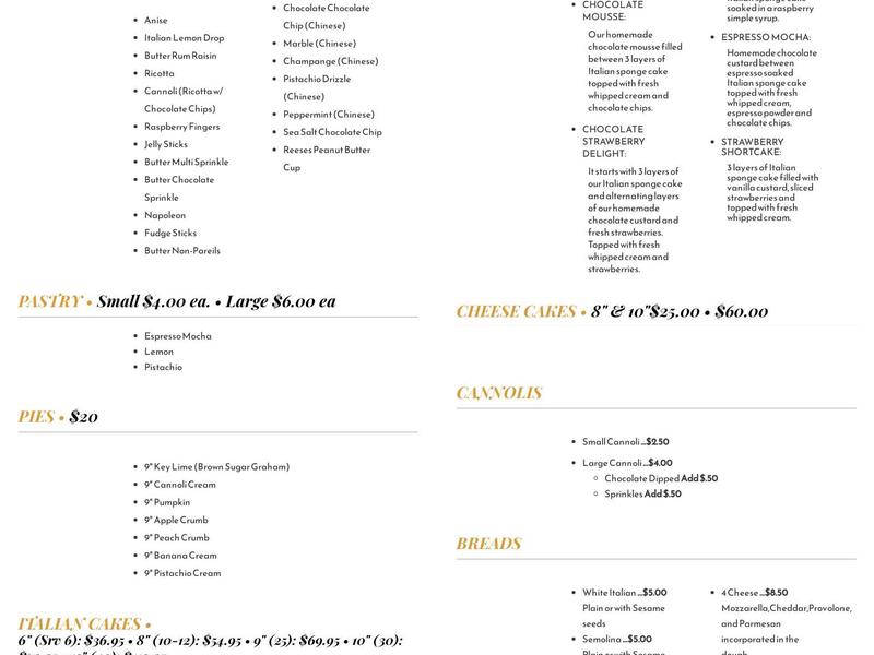 Joseph's Italian Pastry Shop Menu