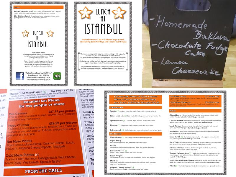 Istanbul Restaurant Beverley Menu