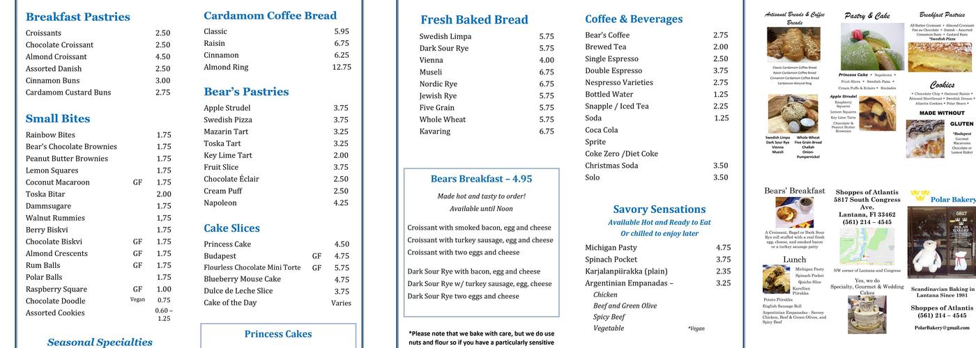 Polar Bakery Menu