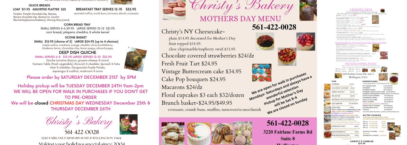Christy's Bakery Menu