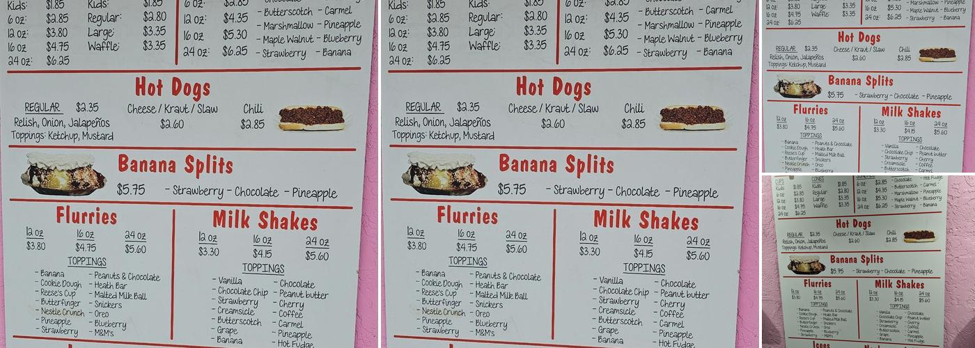 Dairy Bar Menu