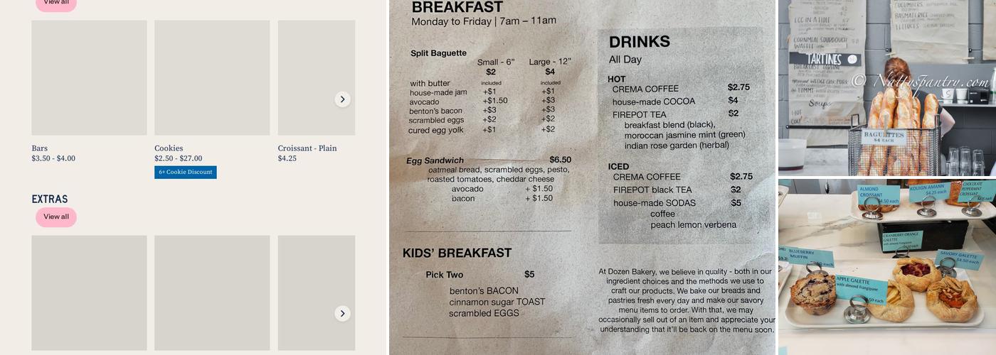 Dozen Bakery Menu