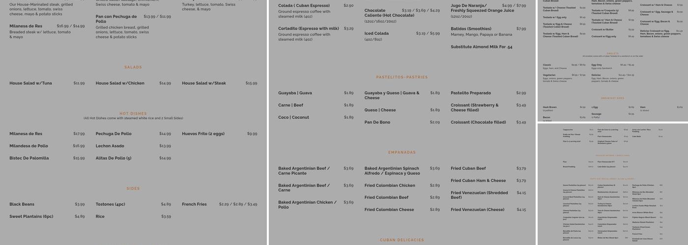 Delicias Cuban Bakery Menu