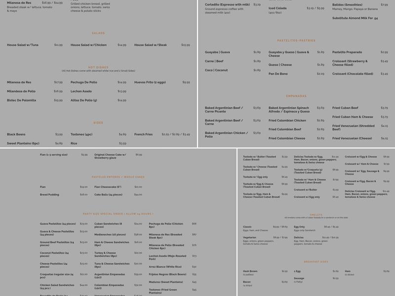 Delicias Cuban Bakery Menu