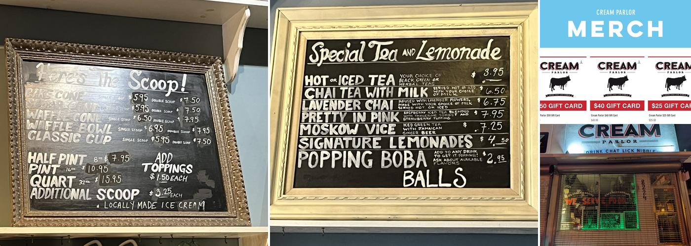 Cream Parlor Menu