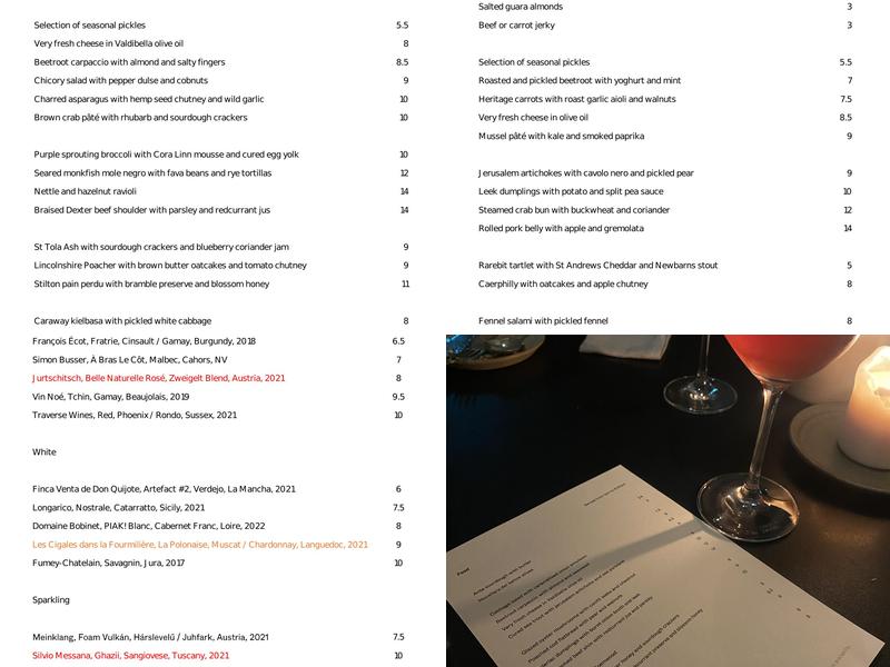 Spry Wines Menu