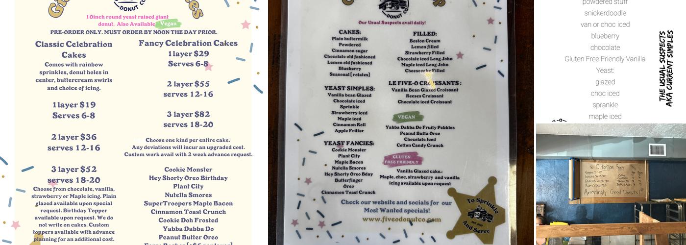 Five-O Donut Co Menu
