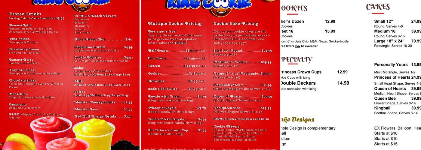 King Cookie Ocala Menu