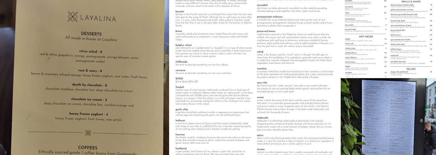 Layalina Knightsbridge Menu
