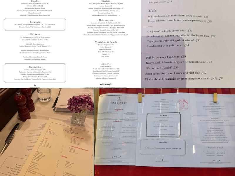 L'Escargot Restaurant Menu