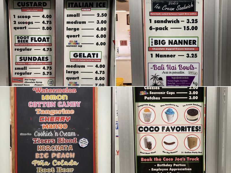 Coco Joe's Italian Ice Menu