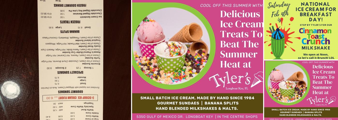 Tyler's Gourmet Ice Cream Menu