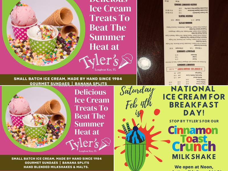 Tyler's Gourmet Ice Cream Menu