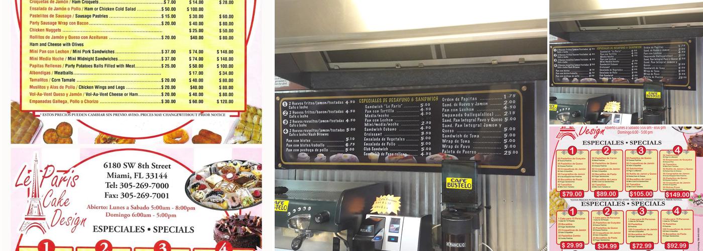 Le Paris Bakery Menu